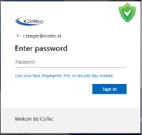 Veilig Microsoft-inlogscherm met groen vinkje op eigen domein